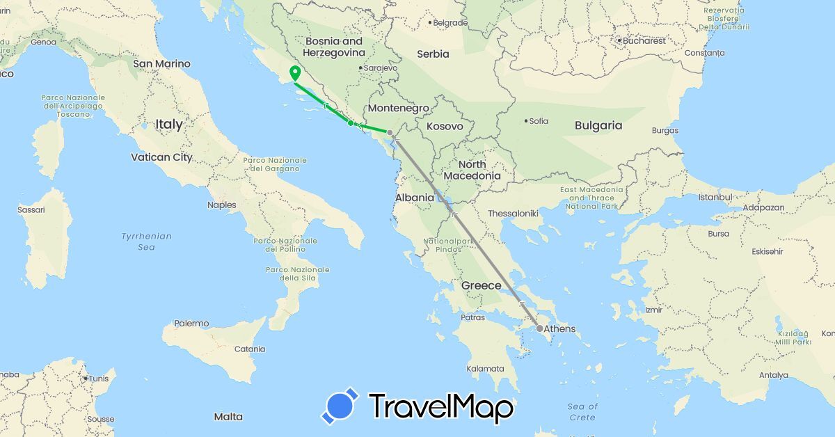 TravelMap itinerary: driving, bus, plane in Greece, Croatia, Montenegro (Europe)